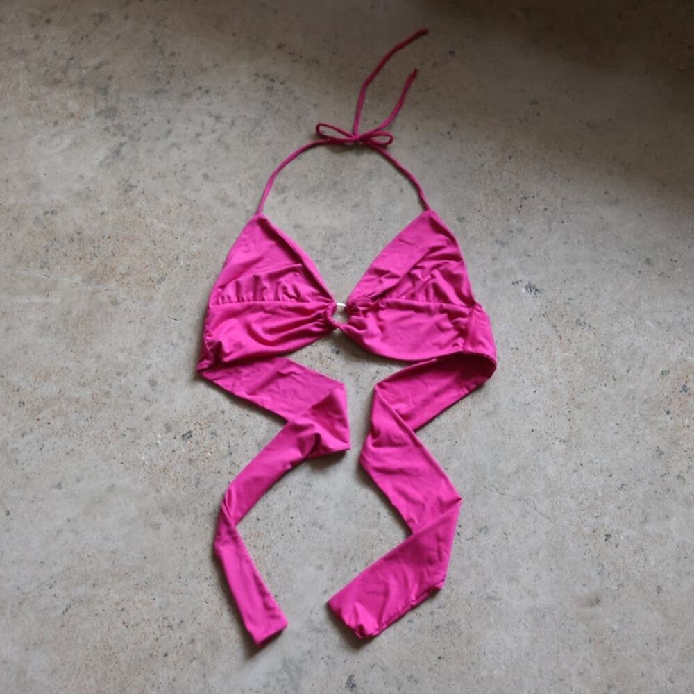 Y2K Barbiecore Ring Detail Halter Bralette Crop Top XL